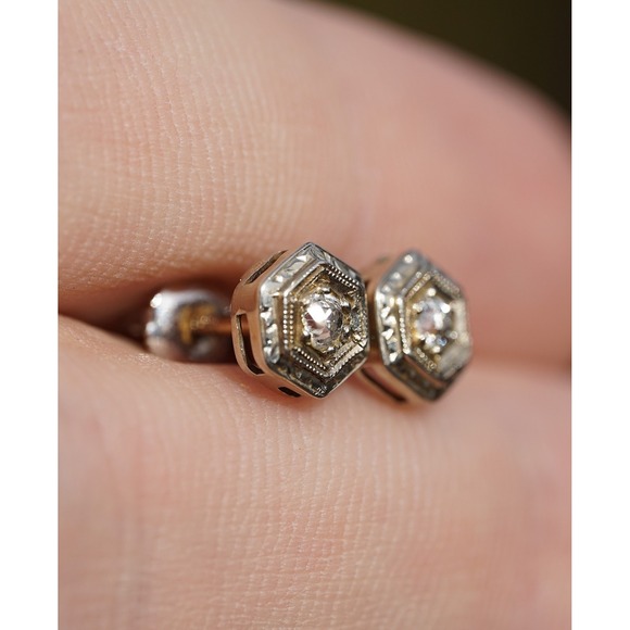 Antique Art Deco 14k Solid Gold Old European Cut Diamond Earrings 0.4CTW 1920's - Picture 5 of 9